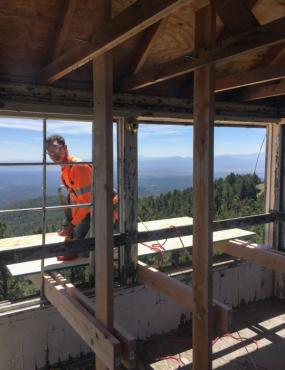Gorman engineered a work platform to install air terminals on fire lookout tower that was being converted to a rental cabin.