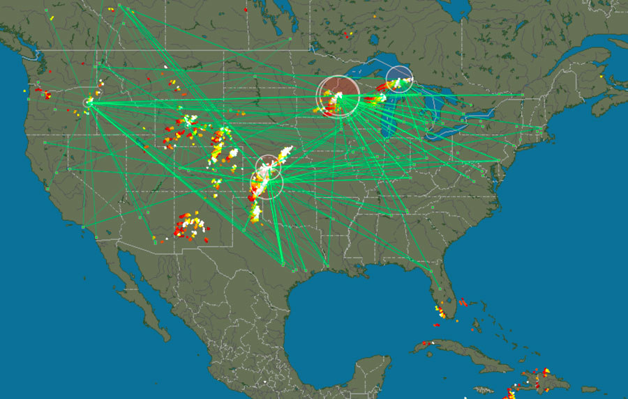 Map of Lightning Strikes in Close to Real Time
