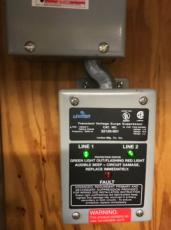 surge suppression device installed on electrical service entrance